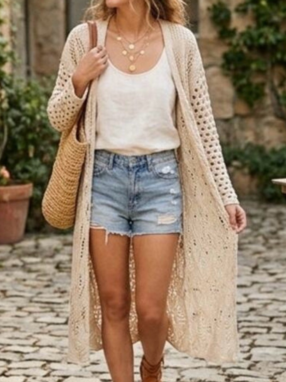 NWT NATURAL LIFE Abigail Crochet Long Cardigan